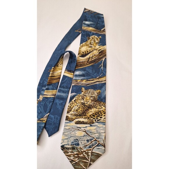 Endangered Species Leopard Print Silk Neck Tie Mother & Cub Forest Made In USA - Picture 6 of 6